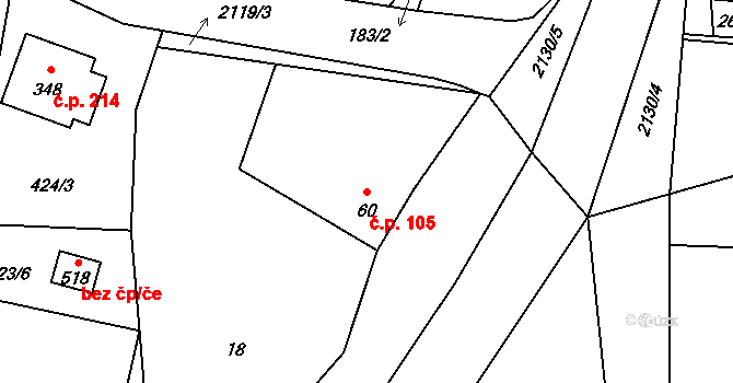 Čechtice 105 na parcele st. 60 v KÚ Čechtice, Katastrální mapa