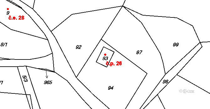 Čeřeniště 26, Malečov na parcele st. 93 v KÚ Čeřeniště, Katastrální mapa