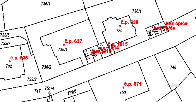 Děčín IV-Podmokly 1014, Děčín na parcele st. 735/2 v KÚ Podmokly, Katastrální mapa