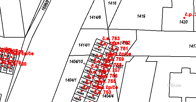 Lovosice 764 na parcele st. 1414/3 v KÚ Lovosice, Katastrální mapa