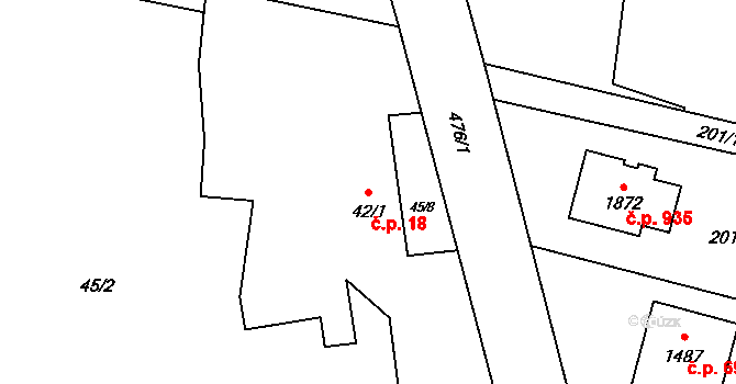 Heřmanice 18, Ostrava na parcele st. 42/1 v KÚ Heřmanice, Katastrální mapa