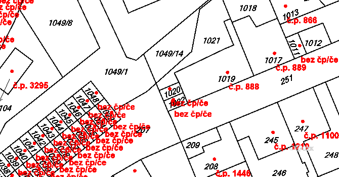 Kladno 41888430 na parcele st. 1020 v KÚ Kročehlavy, Katastrální mapa