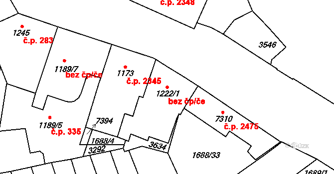 Cheb 41946430 na parcele st. 1222/1 v KÚ Cheb, Katastrální mapa