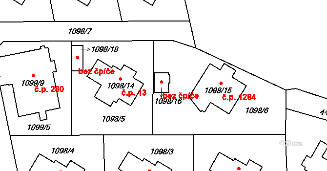 Chotěboř 43132430 na parcele st. 1098/16 v KÚ Chotěboř, Katastrální mapa