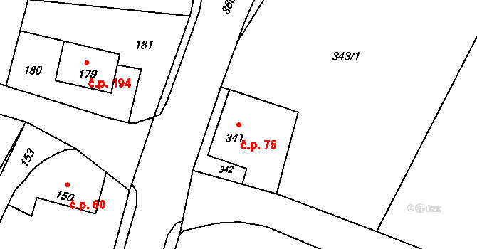 Děhylov 75 na parcele st. 341 v KÚ Děhylov, Katastrální mapa