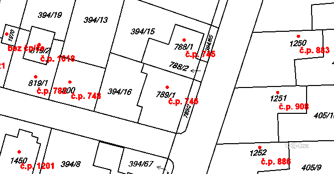 Kateřinky 746, Opava na parcele st. 789/1 v KÚ Kateřinky u Opavy, Katastrální mapa