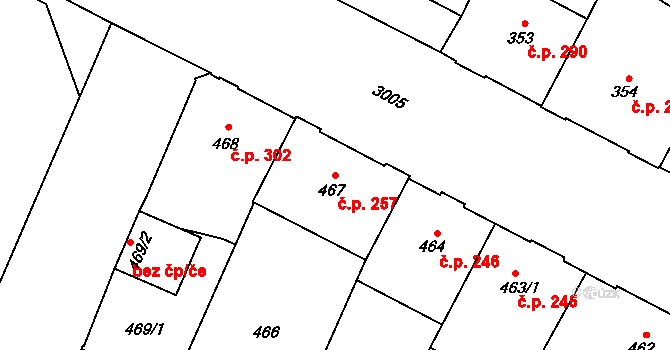 Předměstí 257, Opava na parcele st. 467 v KÚ Opava-Předměstí, Katastrální mapa