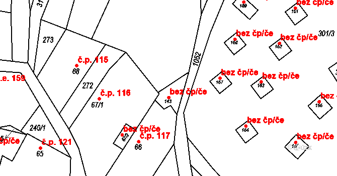 Želízy 45458430 na parcele st. 143 v KÚ Želízy, Katastrální mapa
