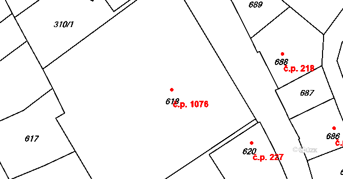 Hlučín 1076 na parcele st. 618 v KÚ Hlučín, Katastrální mapa
