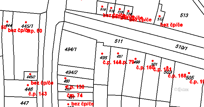 Hrušky 144 na parcele st. 495 v KÚ Hrušky u Brna, Katastrální mapa