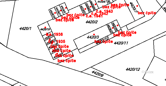 Chomutov 1958 na parcele st. 4420/3 v KÚ Chomutov I, Katastrální mapa
