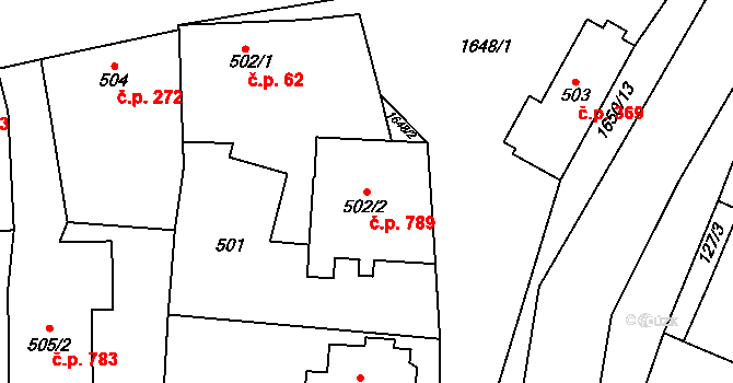 Drnovice 789 na parcele st. 502/2 v KÚ Drnovice u Vyškova, Katastrální mapa