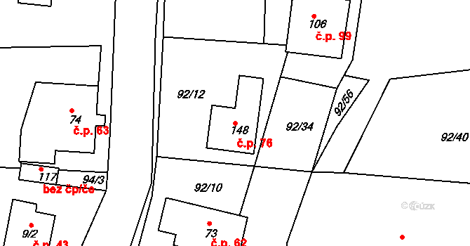 Vortová 76 na parcele st. 148 v KÚ Vortová, Katastrální mapa