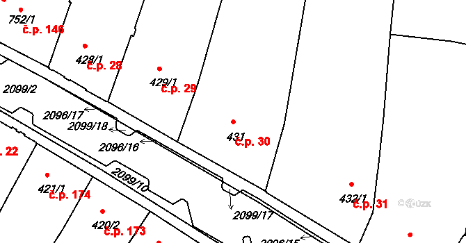 Pražské Předměstí 30, Písek na parcele st. 431 v KÚ Písek, Katastrální mapa