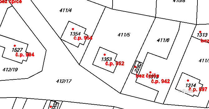 Milevsko 952 na parcele st. 1353 v KÚ Milevsko, Katastrální mapa