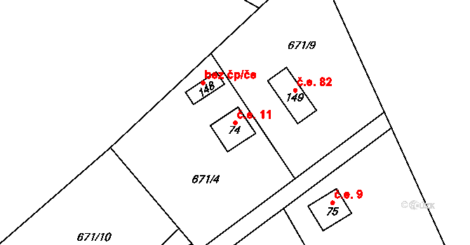 Malá Lečice 11, Bojanovice na parcele st. 74 v KÚ Malá Lečice, Katastrální mapa