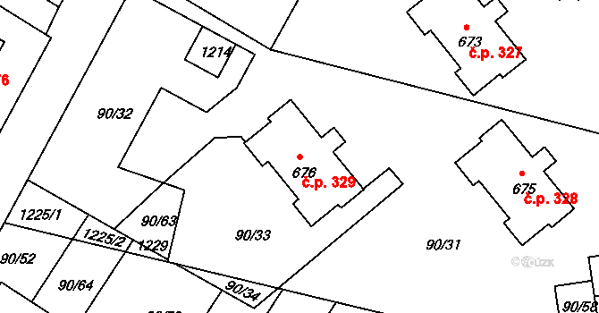 Nučice 329 na parcele st. 676 v KÚ Nučice u Rudné, Katastrální mapa