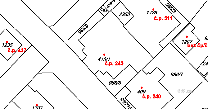 Jílové u Prahy 243 na parcele st. 410/1 v KÚ Jílové u Prahy, Katastrální mapa