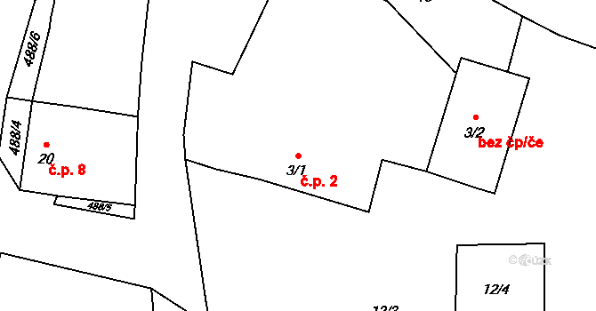 Broučkova Lhota 2, Chotoviny na parcele st. 3/1 v KÚ Broučkova Lhota, Katastrální mapa