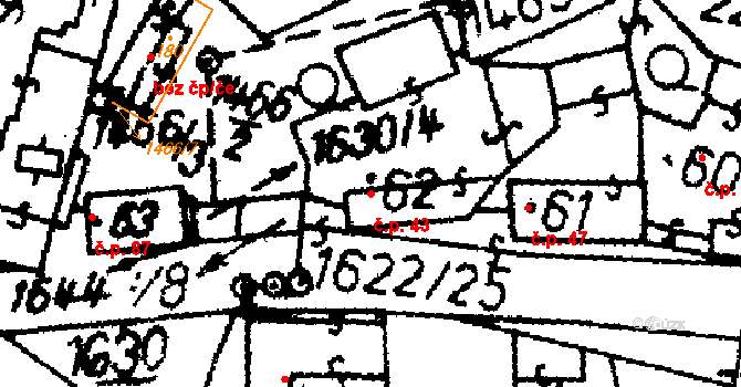 Rataje 43 na parcele st. 62 v KÚ Rataje u Bechyně, Katastrální mapa