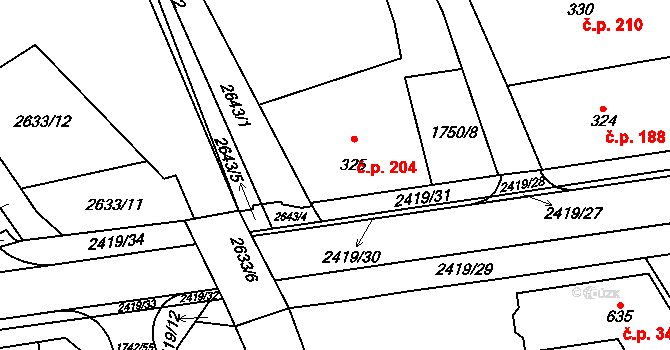 Klenčí pod Čerchovem 204 na parcele st. 325 v KÚ Klenčí pod Čerchovem, Katastrální mapa