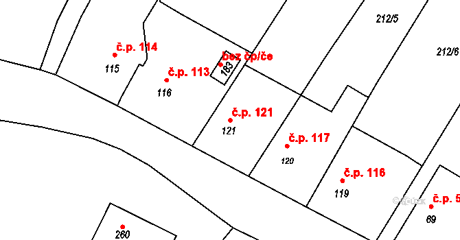 Prapořiště 121, Kdyně na parcele st. 121 v KÚ Prapořiště, Katastrální mapa