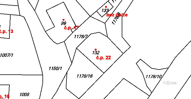 Žabokrky 22, Hronov na parcele st. 132 v KÚ Žabokrky, Katastrální mapa