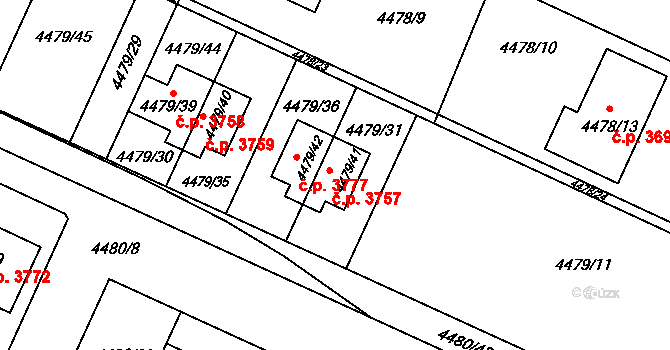 Znojmo 3757 na parcele st. 4479/41 v KÚ Znojmo-město, Katastrální mapa