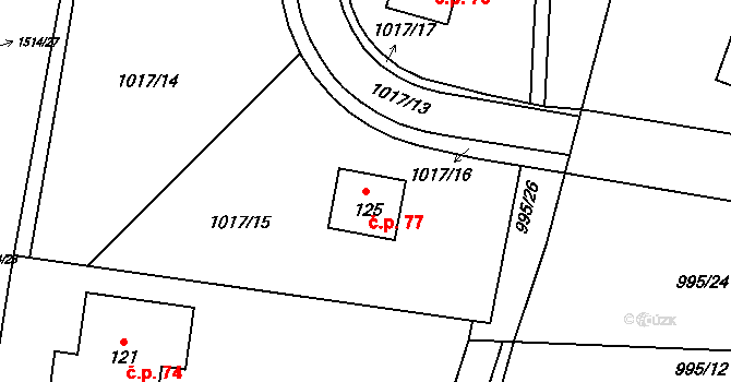 Kamenička 77, Kamenice na parcele st. 125 v KÚ Kamenička, Katastrální mapa