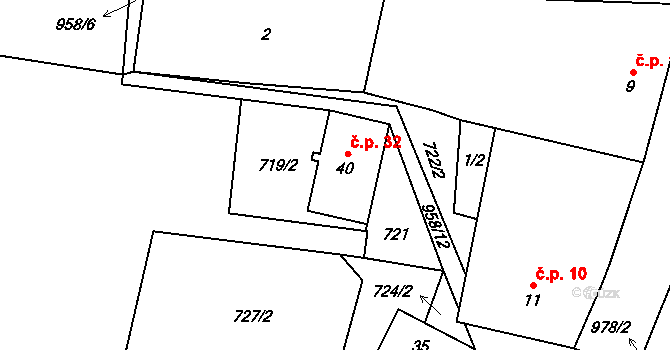 Pravětín 32, Vimperk na parcele st. 40 v KÚ Pravětín, Katastrální mapa