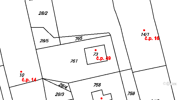 Malinová 49 na parcele st. 73 v KÚ Malinová, Katastrální mapa