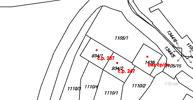 Plešivec 267, Český Krumlov na parcele st. 934/1 v KÚ Český Krumlov, Katastrální mapa