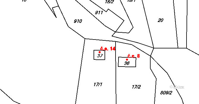 Kejšovice 14, Krsy na parcele st. 37 v KÚ Kejšovice, Katastrální mapa