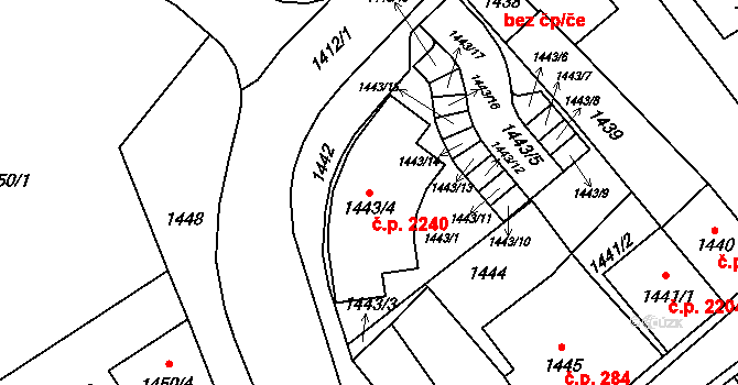 Tachov 2240 na parcele st. 1443/4 v KÚ Tachov, Katastrální mapa