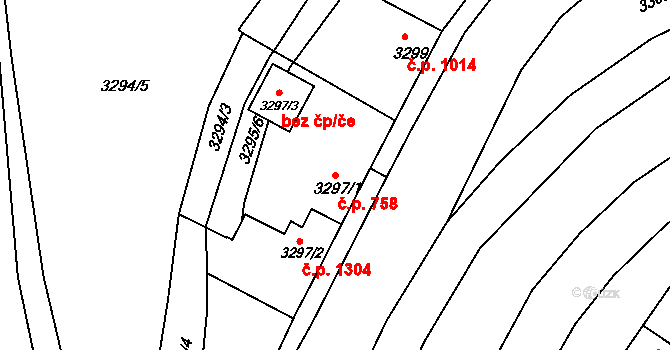 Holešov 758 na parcele st. 3297/1 v KÚ Holešov, Katastrální mapa