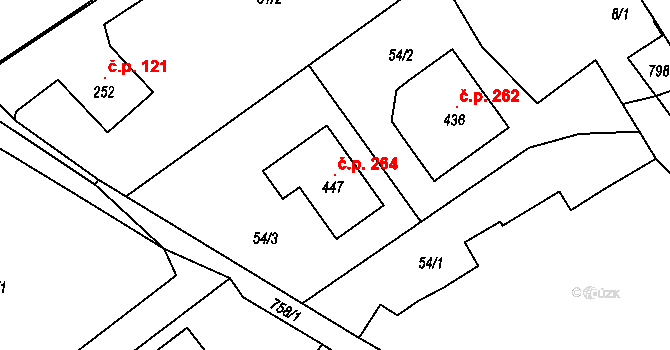 Mlékojedy 264, Neratovice na parcele st. 447 v KÚ Mlékojedy u Neratovic, Katastrální mapa
