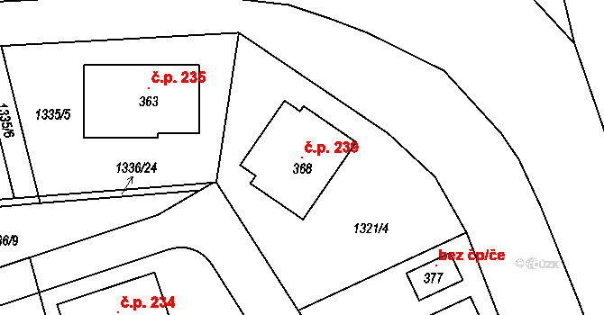 Kunovice 239 na parcele st. 368 v KÚ Kunovice, Katastrální mapa
