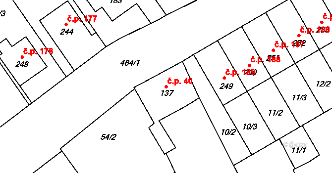 Čelčice 40 na parcele st. 137 v KÚ Čelčice, Katastrální mapa