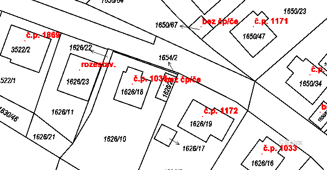 Pelhřimov 104211431 na parcele st. 1626/27 v KÚ Pelhřimov, Katastrální mapa