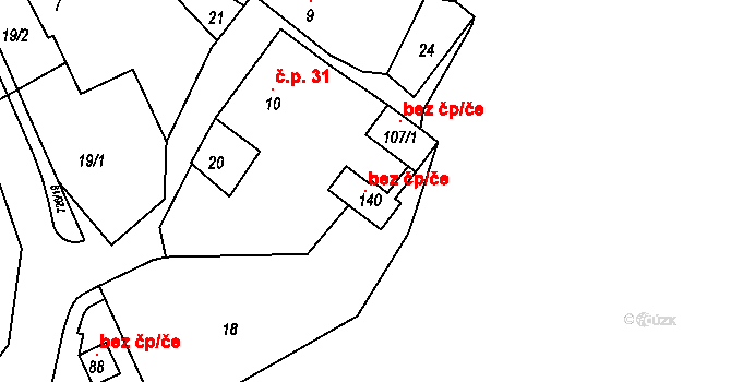Hodíškov 104295431 na parcele st. 140 v KÚ Hodíškov, Katastrální mapa