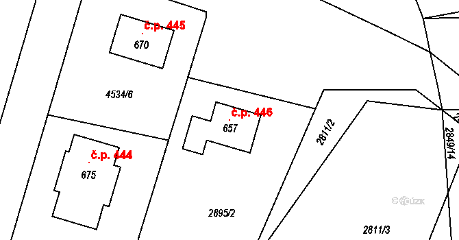 Krouna 446 na parcele st. 657 v KÚ Krouna, Katastrální mapa
