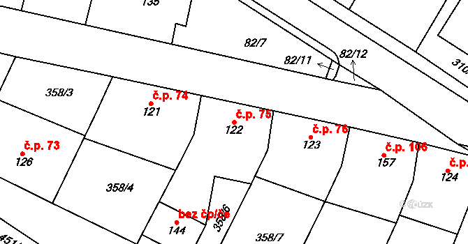 Mramotice 75, Znojmo na parcele st. 122 v KÚ Mramotice, Katastrální mapa