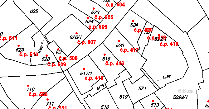 Znojmo 416 na parcele st. 518 v KÚ Znojmo-město, Katastrální mapa