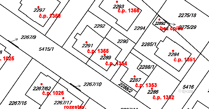 Znojmo 1354 na parcele st. 2289 v KÚ Znojmo-město, Katastrální mapa