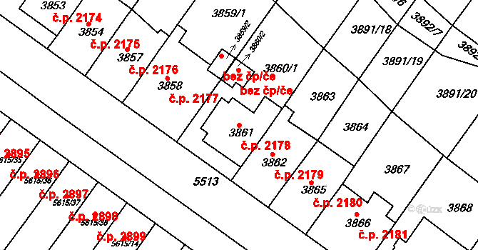 Znojmo 2178 na parcele st. 3861 v KÚ Znojmo-město, Katastrální mapa