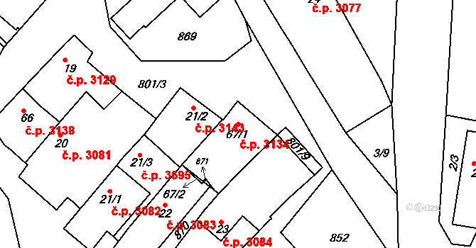 Znojmo 3134 na parcele st. 67/1 v KÚ Znojmo-Hradiště, Katastrální mapa