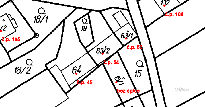 Bohuslávky 54 na parcele st. 63/2 v KÚ Bohuslávky, Katastrální mapa