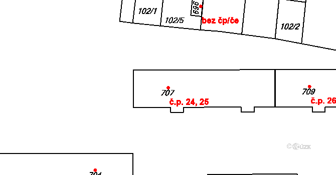 Přerov II-Předmostí 24,25, Přerov na parcele st. 707 v KÚ Předmostí, Katastrální mapa