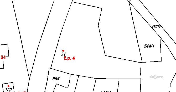 Šlechtín 4, Bohdaneč na parcele st. 31 v KÚ Prostřední Ves, Katastrální mapa