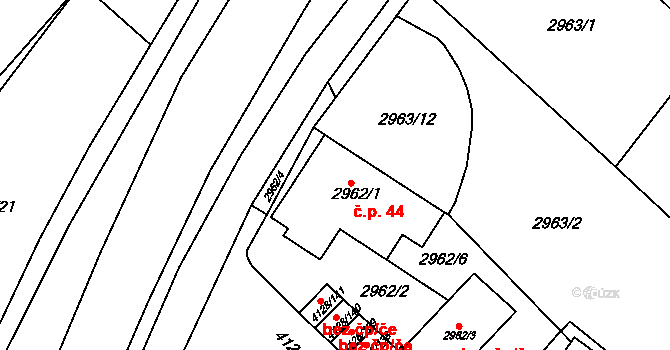 Karlov 44, Kutná Hora na parcele st. 2962/1 v KÚ Kutná Hora, Katastrální mapa